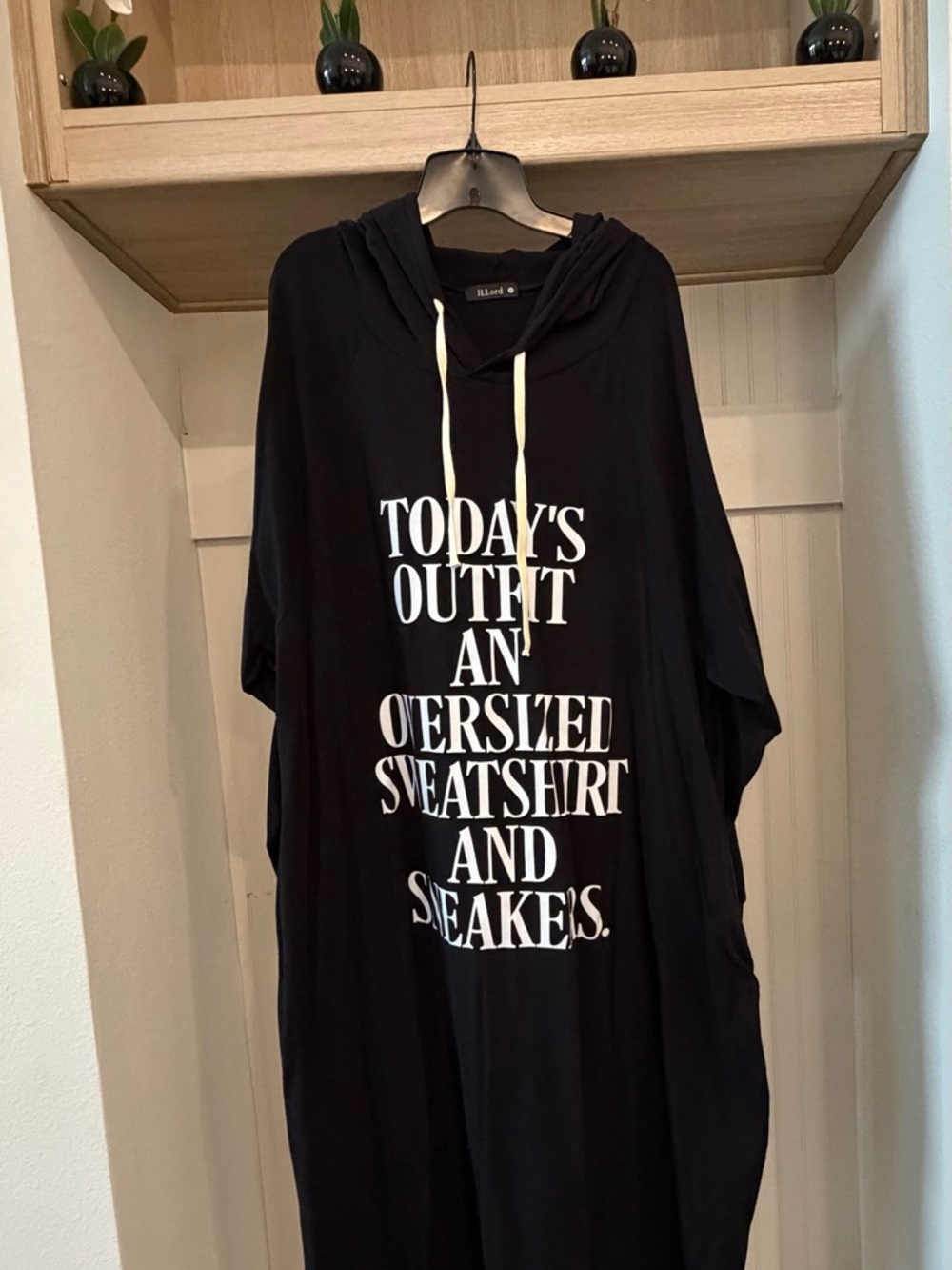 Graphic Oversized Black Hooded Sweatshirt Dress